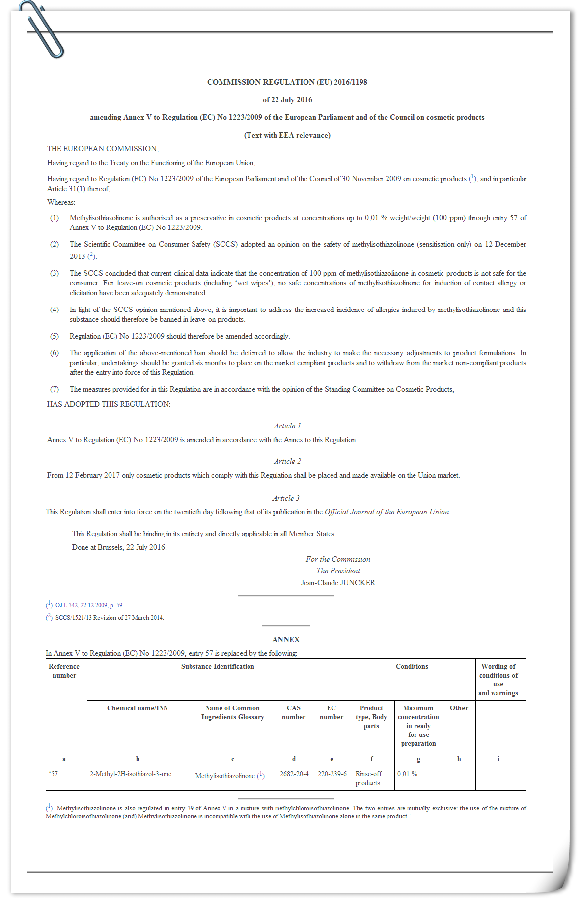 欧盟发布修订化妆品法规（EC）No 1223/2009